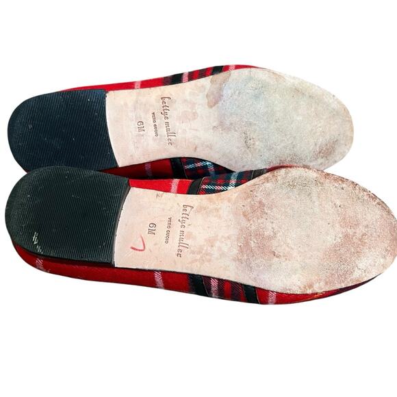 Bettye Muller Women's Red Tartan Plaid Loafers Flats Size 6 - Picture 11 of 13